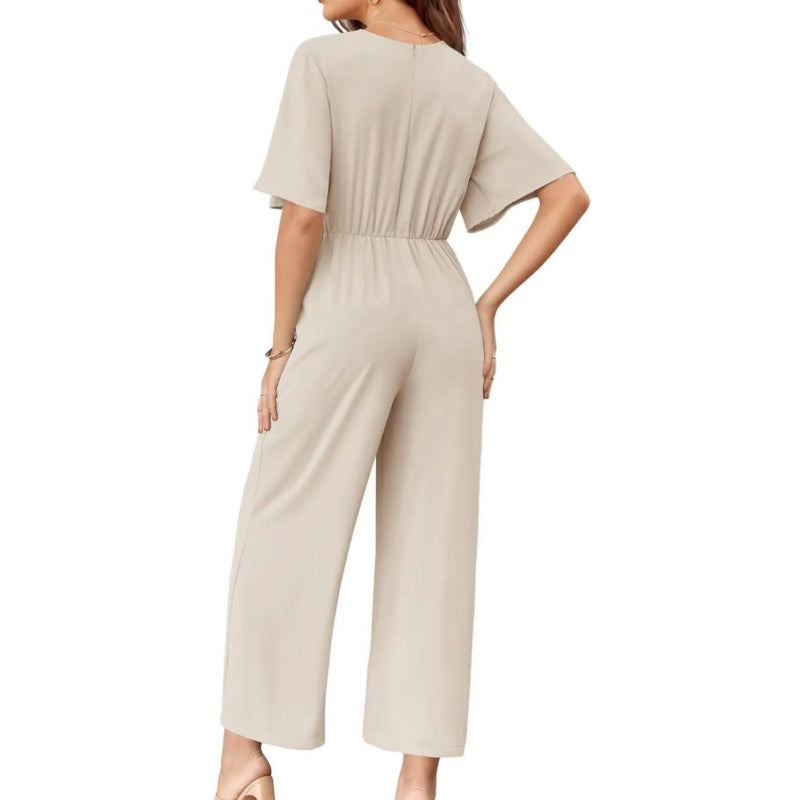 Jumpsuit met elegante V-hals en brede tailleband voor dames