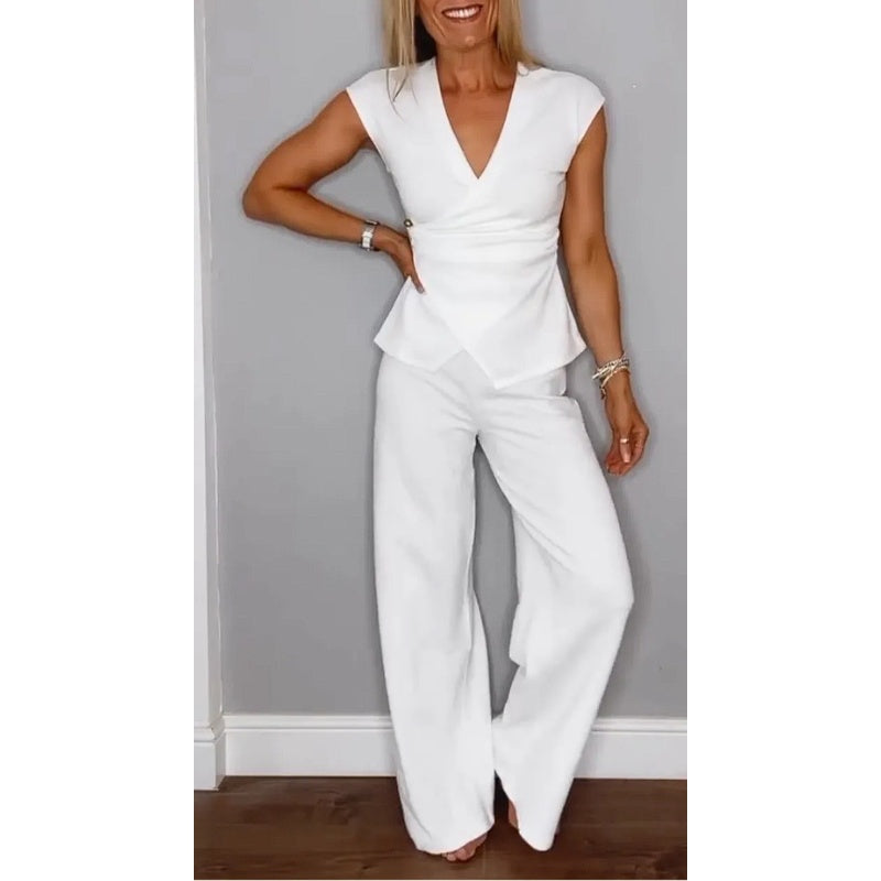 Dames elegante set: Top met V-hals en broek