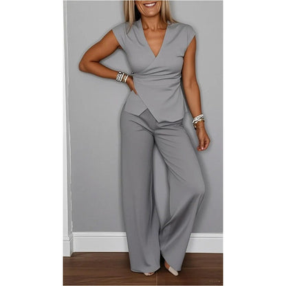 Dames elegante set: Top met V-hals en broek