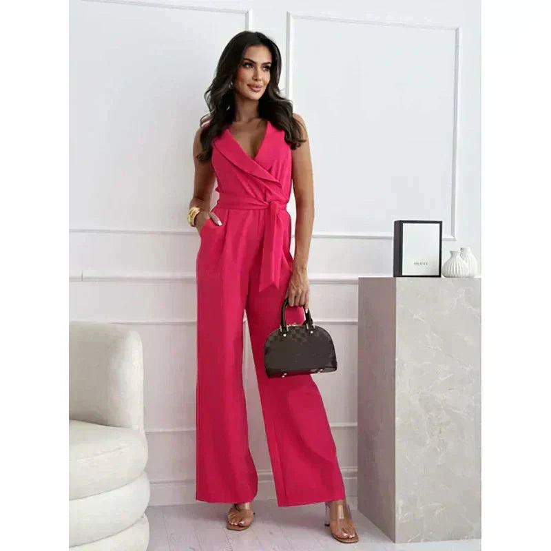 ☀️Frauen Mouwloze V-hals Effen Jumpsuit🕊️