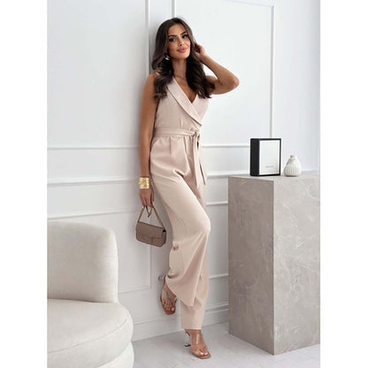 ☀️Frauen Mouwloze V-hals Effen Jumpsuit🕊️