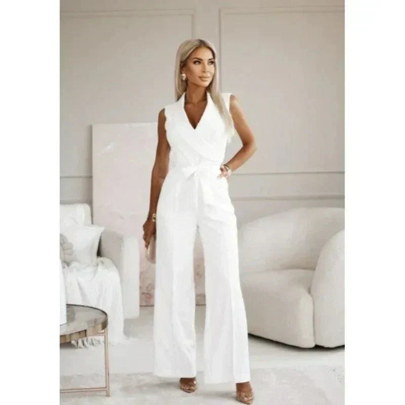 ☀️Frauen Mouwloze V-hals Effen Jumpsuit🕊️