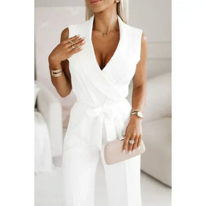 ☀️Frauen Mouwloze V-hals Effen Jumpsuit🕊️