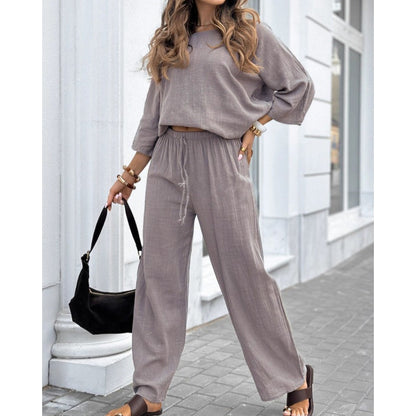Dames Casual Effen Kleur Lange Mouwen Top en Broek Set