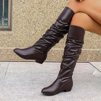 ✨ Slouchy geplooide hoge laarzen van vrouwen