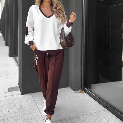 💫Herfstspecials🍁Color-Block Pullover Hoodie & Joggingbroek Set✨Opvallend Design, Comfortabel Voor Alledag!