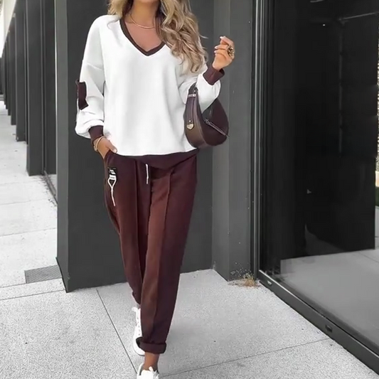 💫Herfstspecials🍁Color-Block Pullover Hoodie & Joggingbroek Set✨Opvallend Design, Comfortabel Voor Alledag!