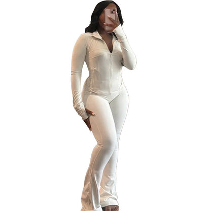 Sexy effen kleurige set met lange mouwen top en broek