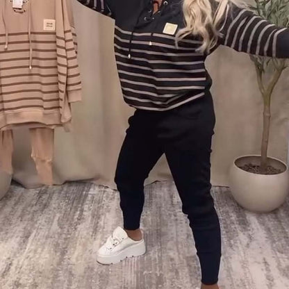 ✨ Chic & Comfortabel – Gestreepte Tweedelige Lounge Set voor Elke Dag 💃