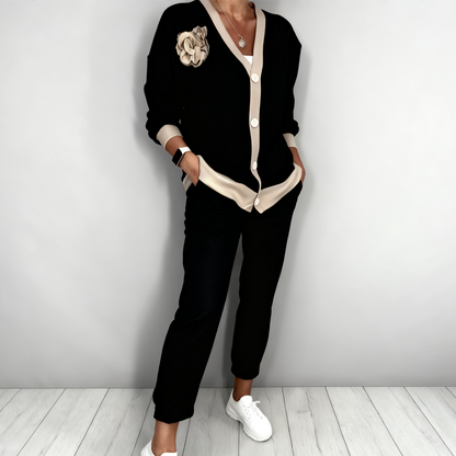 🔥Tijdelijke aanbieding - 2-delige set voor dames bestaande uit een casual top met V-hals en een broek met hoge taille