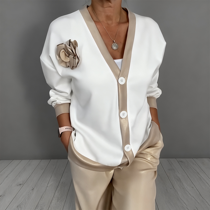 🔥Tijdelijke aanbieding - 2-delige set voor dames bestaande uit een casual top met V-hals en een broek met hoge taille