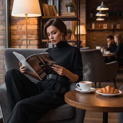 🔥 Elegante dames set – Coltrui & hoge taille broek met gratis riem | Tijdelijk voordeel!