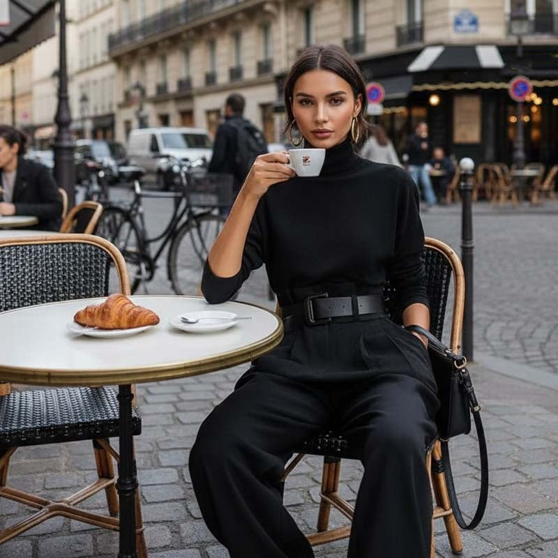 🔥 Elegante dames set – Coltrui & hoge taille broek met gratis riem | Tijdelijk voordeel!