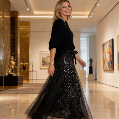 🎁Nieuw binnen 45% KORTING 👗 Dames top met glitter en tule rok set - een schitterende en elegante tweedelige set ✨