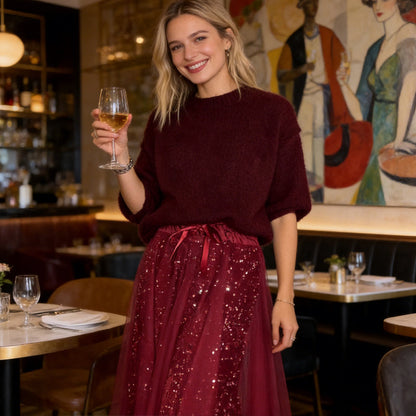 🎁Nieuw binnen 45% KORTING 👗 Dames top met glitter en tule rok set - een schitterende en elegante tweedelige set ✨