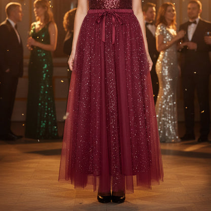 🎁Nieuw binnen 45% KORTING 👗 Dames top met glitter en tule rok set - een schitterende en elegante tweedelige set ✨