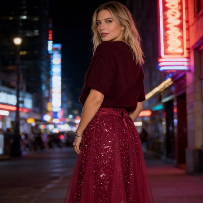 🎁Nieuw binnen 45% KORTING 👗 Dames top met glitter en tule rok set - een schitterende en elegante tweedelige set ✨