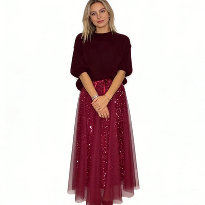 🎁Nieuw binnen 45% KORTING 👗 Dames top met glitter en tule rok set - een schitterende en elegante tweedelige set ✨