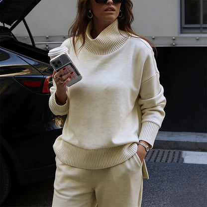 ✈️Gratis Verzending！Sweatshirt met hoge kraag en ritssluiting aan de zijkant & broekenset