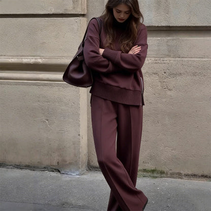 ✈️Gratis Verzending！Sweatshirt met hoge kraag en ritssluiting aan de zijkant & broekenset