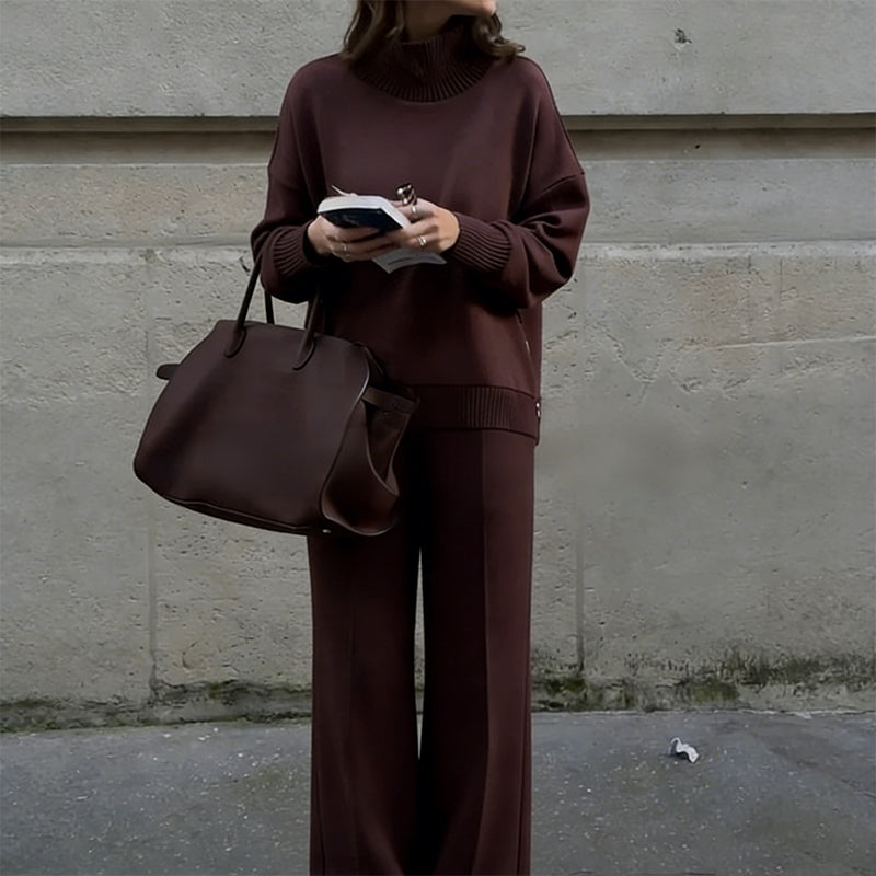 ✈️Gratis Verzending！Sweatshirt met hoge kraag en ritssluiting aan de zijkant & broekenset