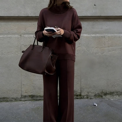 ✈️Gratis Verzending！Sweatshirt met hoge kraag en ritssluiting aan de zijkant & broekenset