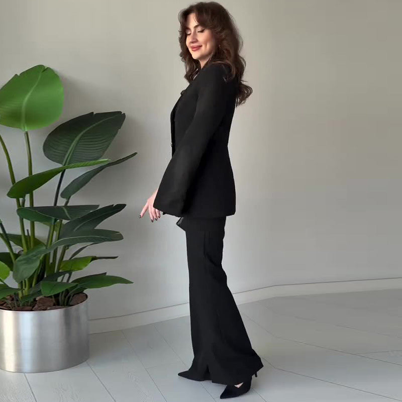 Elegante Tweedelige Dames Set 👔 Blazer met Gesplitste Mouwen & Broek | Nu 50% KORTING ⏳