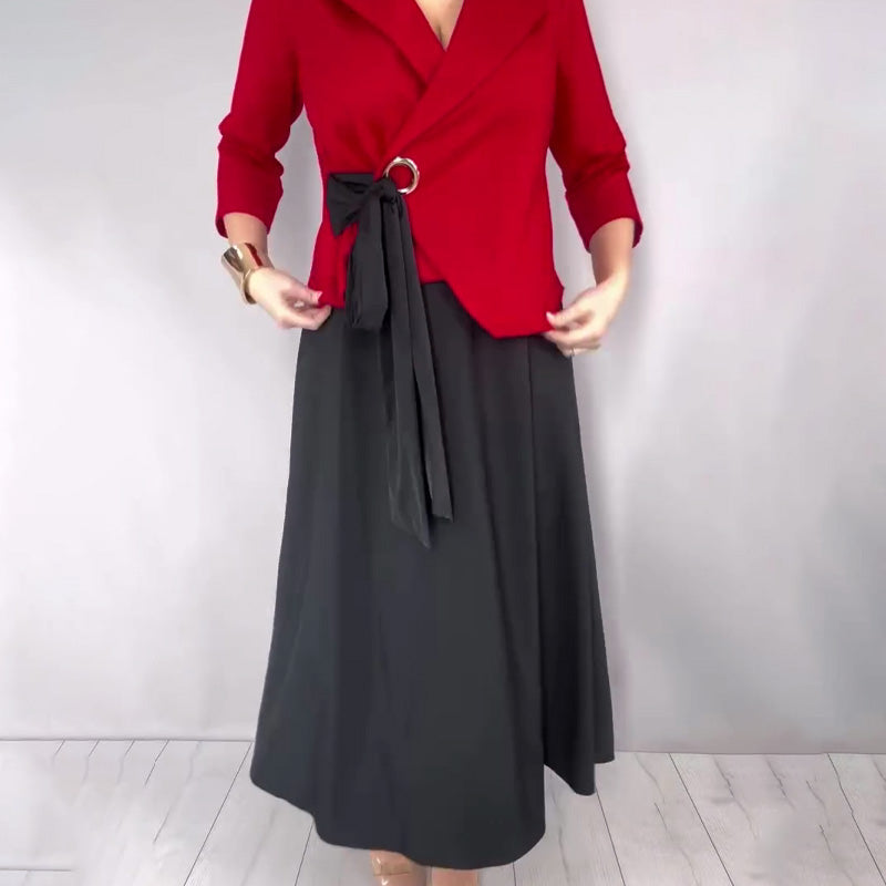 Stijlvolle top en effen rok voor dames, 2-delige set