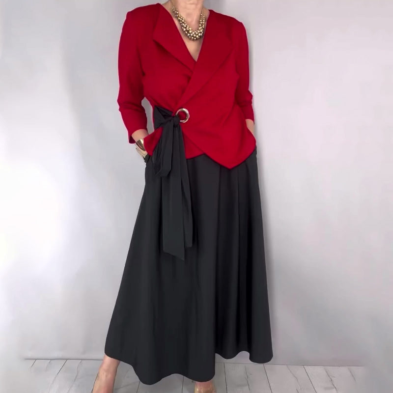 Stijlvolle top en effen rok voor dames, 2-delige set