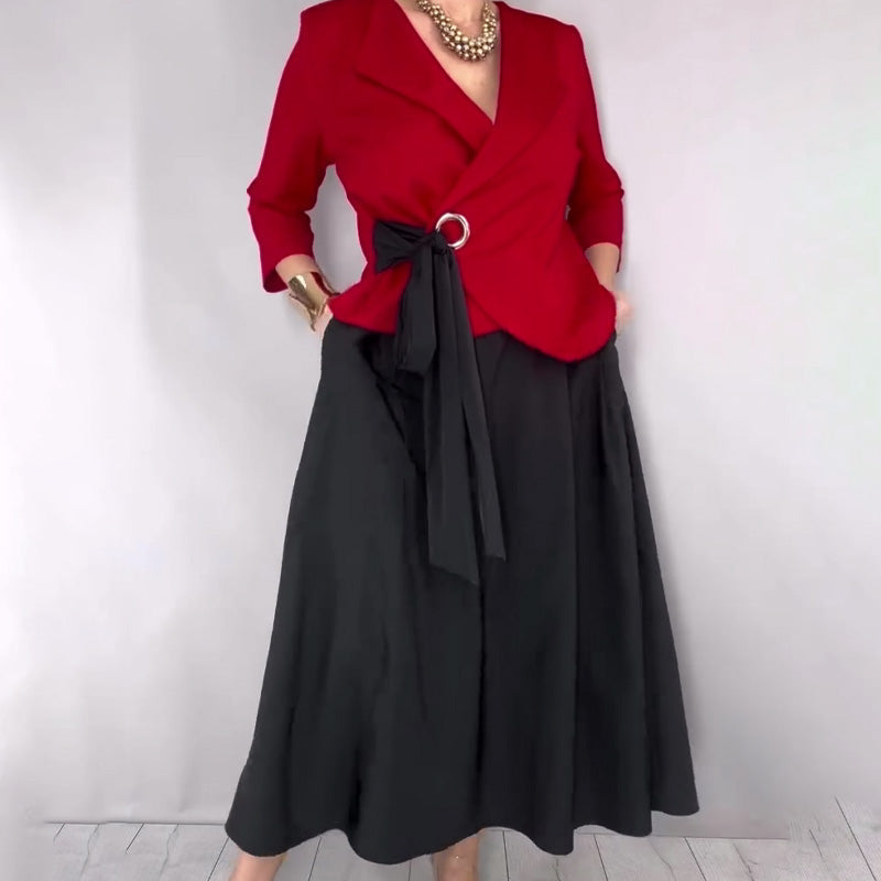 Stijlvolle top en effen rok voor dames, 2-delige set