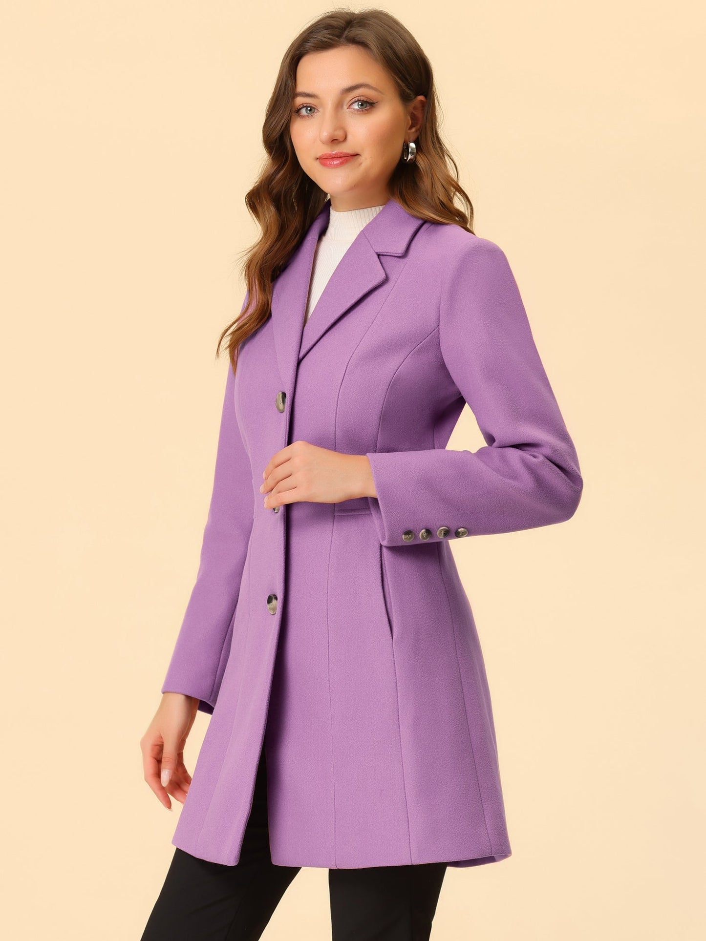 Chique Getailleerde Dames Mantel Jas met Knopen en Reverskraag