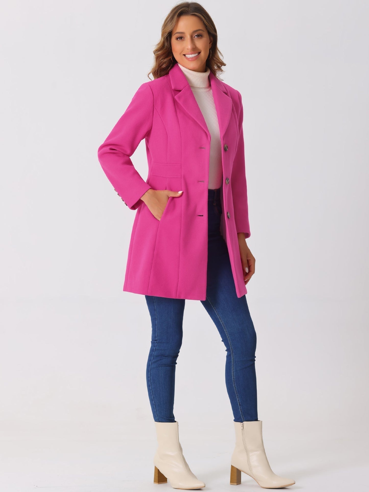 Chique Getailleerde Dames Mantel Jas met Knopen en Reverskraag