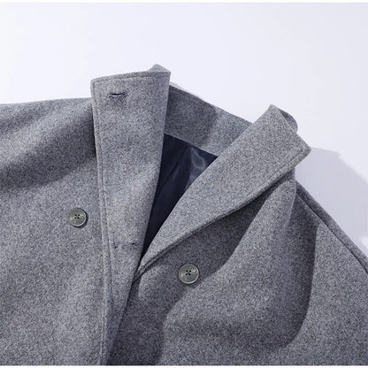 Wolblend Dames Jas met Hoge Kraag en Dubbele Knopen